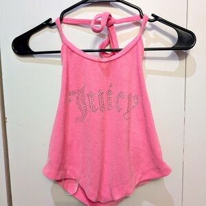 Juicy Couture Y2K Barbiecore Hot Pink Halter Crop Top With Rhinestone Juicy Logo